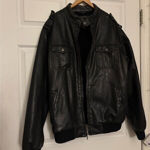 Structure Black Bomber Jacket with Ribbed Cuffs